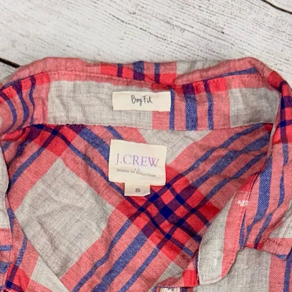 J. Crew Women's Boy Fit Pink Plaid Button Up Shirt 100% Cotton Size Small